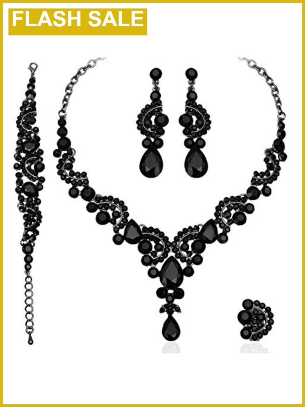 CSY Crystal Rhinestone Jewelry Set Necklace Bracelet Earrings Ring